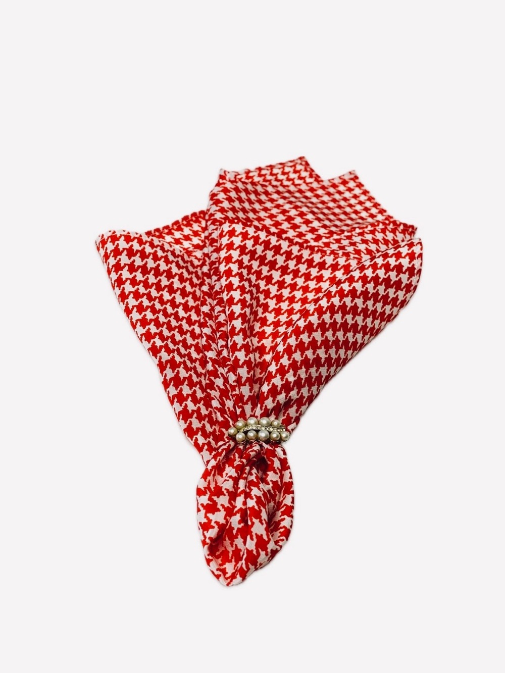 NWT SILKLETTE Houndstooth 100% Fine Silk Kerchief Square Pocket RED + WHITE